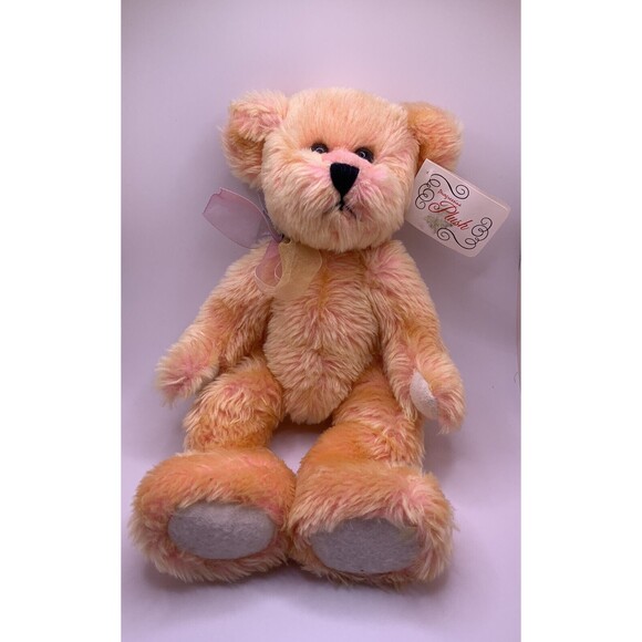 Progressive Plush Stuffed Teddy Bear Orange Sherbet With Rainbow Ribbon 13in - Picture 1 of 12